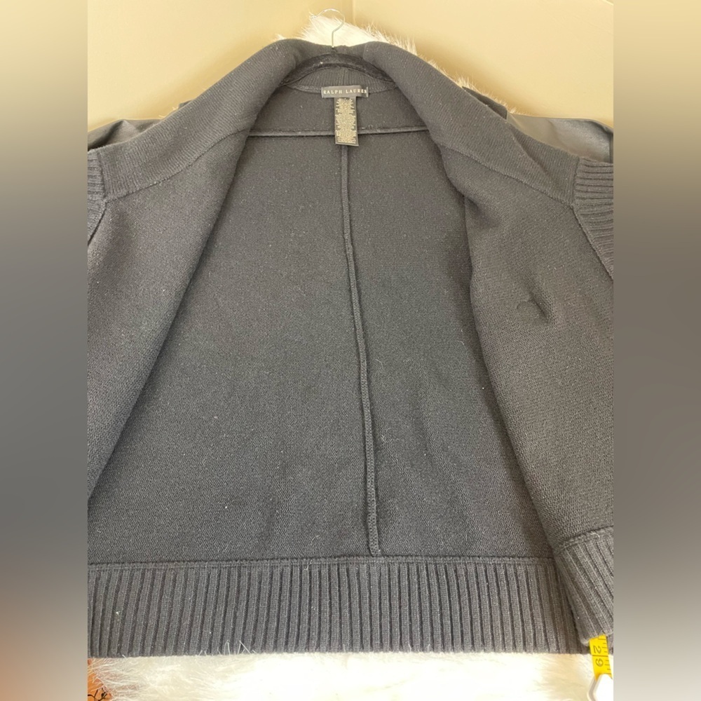 Ralph Lauren wool cashmere leather belted cardigan black large - Picture 14 of 15